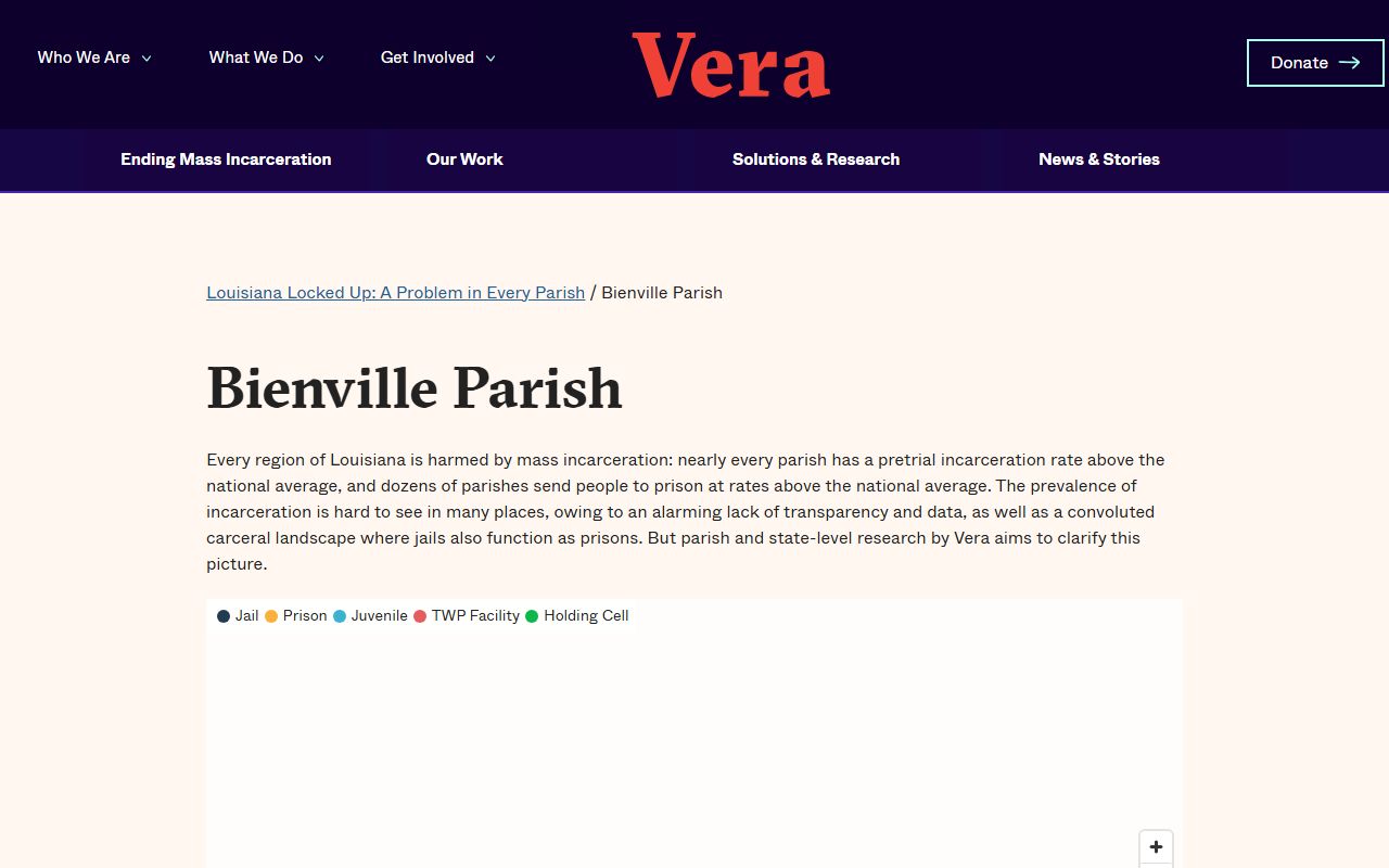 Bienville Parish County inmate population capacity profile from Vera